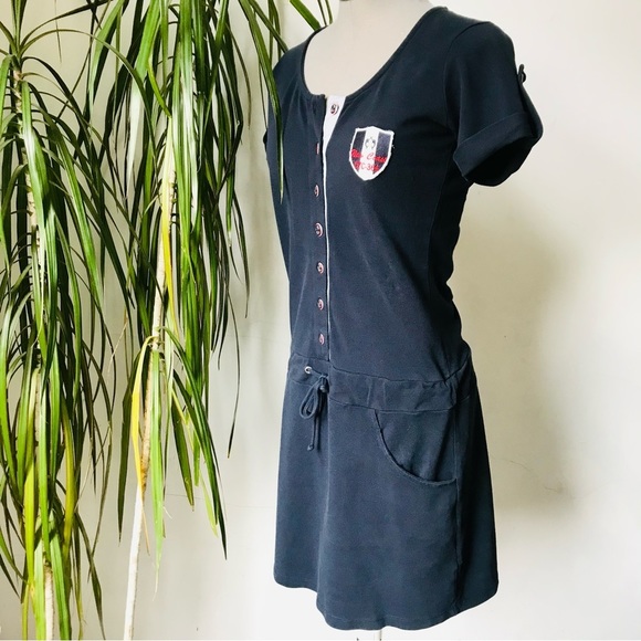 LISA CAMPIONE Women’s Navy Blue Cotton Dress Short Sleeve Crew Neck Size 36 (M) - Picture 1 of 12